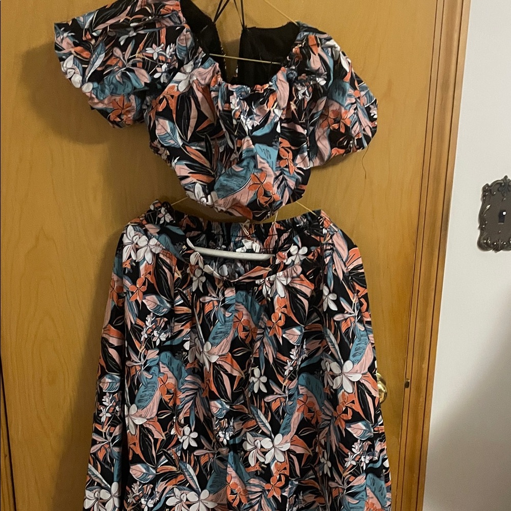 Floral Off-Shoulder Top and Skirt Set